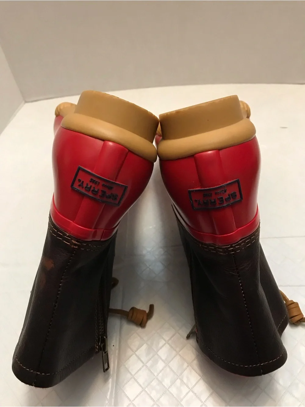 Sperry Red and Brown Waterproof Lace-Up Rain Boots